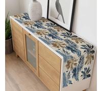 Vintage Palm Leaf Table Runner 13x108 inch Blue Brown Tropical Plants Cotton Linen Dining Table Runner Ideal for Dresser Kitchen Coffee Tables - Machine Washable