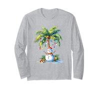 Vintage Palm Tree Snowman Tropical Christmas Deck The Palms Long Sleeve T-Shirt