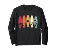 Vintage Palm Tree Tropical Hawaiian Beach Surfboard Surfing Long Sleeve T-Shirt
