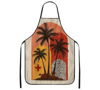 Vintage Palm Trees Apron for Cooking, Bohemian Tropical Kitchen Apron for BBQ, Grilling, Gardening, Summer Outdoor Activiti, Red, 24x31 Inch