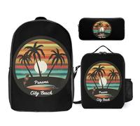 Vintage Panama City Beach 3 Pieces Set Laptop Backpack Casual Daypack with Lunch Box Pencil Case for Travel