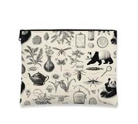 Vintage Panda Makeup Bag, Black White Botanical Cosmetic Travel Pouch for Women, Portable Small Canvas Zipper Organizer, Gift for Nature Lovers, Black White, 7x9 Inch, Panda
