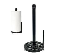 Vintage Paper Towel Holder Countertop - MINLUFUL Cast Iron Standing Roll Paper Towel Dispenser with Elegant and Heavy Daffodil Pattern Base for Kitchen Décor, Black
