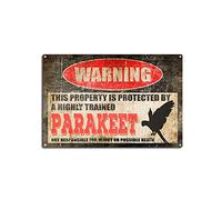 Vintage Parakeet Tin Sign, Warning This Property is Protected by a Highly Trained Parakeet, Funny Aluminum Outdoor Warning Sign for Home Retro Metal Wall Art Decor - 8''x12''