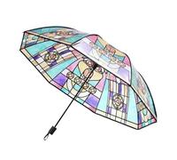 Vintage Parasol Umbrella - Stained Glass Umbrella | Stained Glass Automatic Sunshade | Aesthetic Transparent Sunshade | Automatic Folding Rainshade For Girls, Children, Wife, Friends, Colleagues