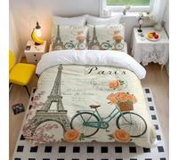 Vintage Paris Bedding Set Eiffel Tower Hot Air Balloon Print Duvet Cover, Soft Microfiber Parisian Style Bedding with Pillowcases (style3,Double200x200cm+50x75cm*2)