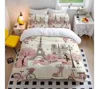 Vintage Paris Bedding Set Eiffel Tower Hot Air Balloon Print Duvet Cover, Soft Microfiber Parisian Style Bedding with Pillowcases (style5,King240x220cm+50x75cm*2)