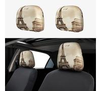 Vintage Paris Eiffel Tower Butterfly Car Headrest Cover 2 PCS, Funny Auto Front Seat Head Rest Protector, Universal Car Headrest Protector Elastic, Personalized Seat Cover Headrest Trim for Most Cars