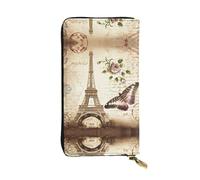 Vintage Paris Eiffel Tower Butterfly Print Leather Long Clutch Wallet – Fashion Personalized Wallet, Multiple Card Slots and Coin Pocket, Black, One Size