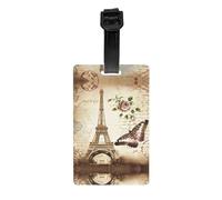 Vintage Paris Eiffel Tower Butterfly Print Luggage Tags with Full Back Privacy Cover - Bright Suitcase Identifier for Travel, Cruise & More
