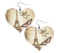 Vintage Paris Eiffel Tower Butterfly Prints Leather Heart earrings Pendant Stylish and light Lightweight Dangle for Women Girls, One Size, Leather, No Gemstone