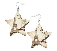 Vintage Paris Eiffel Tower Butterfly Prints Leather star earrings Pendant Stylish and light Lightweight Dangle for Women Girls, One Size, Leather, No Gemstone