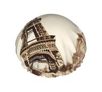 Vintage Paris Eiffel Tower Butterfly Shower Caps for Women Reusable Waterproof Shower Bonnet Large Elastic Bath Caps Double Layers Bathing Hair Caps Designed for all Hair Lengths with PEVA Lining