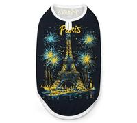 Vintage Paris Eiffel Tower Fireworks Funny Dog Shirts Pet Sleeveless Clothes Puppy Cat T-shirts for Small to Large