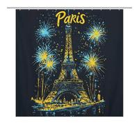 Vintage Paris Eiffel Tower Fireworks Funny Shower Curtain with Grommets And Hooks for Bathroom Hotel