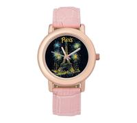 Vintage Paris Eiffel Tower Fireworks Women's Wrist Watch Fashion Alloy Quartz Watch with Strap Easy to Read