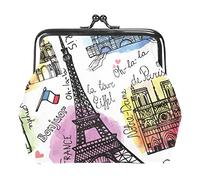 Vintage Paris Eiffel Tower Postcard Coin Purse Vintage Pouch Buckle Clutch Bag Kiss-Lock Change Purse Clasp Closure Wallets for Women Girl