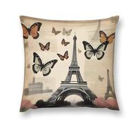 Vintage Paris Eiffel Tower Soft Plush Throw Pillow Cover Modern Decorative Pillow Case Farmhouse Cushion Cover with Hidden Zipper for Couch Sofa Bed Outdoor Home Decor 16 "x16