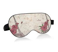 Vintage Paris Eiffel Tower with Pink Flowers Eye Masks Cover Blocks Light Sleep Mask Shade Cover Blindfold Relaxing Eyeshade Cover with Adjustable Head Strap for Men Women Kids