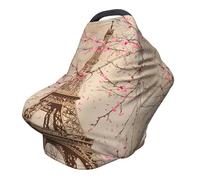 Vintage Paris Flower Nursing Cover 360° Full Coverage Eiffel Tower Stretch Scarf for Breastfeeding and Car Seat Cover Fit for Most Pushchairs and Prams