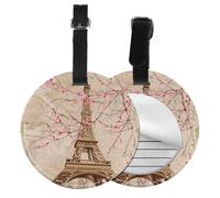 Vintage Paris Flower Round Luggage Tag 4PCS Eiffel Tower PU Leather Travel Bag Tag ID Labels Name Card Holder wtih Buckle for Luggage Suitcase Backpacks