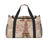 Vintage Paris Flower Travel Duffle Bag Eiffel Tower Gym Overnight Weekender Bag for Men Women Lightweight Carry On Luggage for Workout Holiday