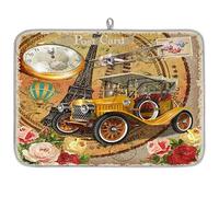 Vintage Paris Poster Microfibre Dish Drying Mat Paris Absorbent Dish Drying Drainers Mats for Kitchen Spoon Glass Plate 45.7 x 60.9 cm