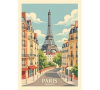 Vintage Paris Travel Poster Art Print, Eiffel Tower Cityscape Wall Decor, 'Paris France' Retro Style. Size A4