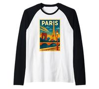 Vintage Paris Travel Poster Retro Art Deco France Raglan Baseball Tee