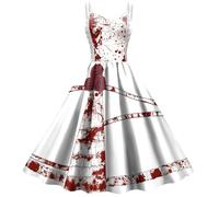 Vintage Party Dress Womens Steampunk Rockabilly Butterfly Sleeve Retro Costume Pumpkin Skeleton Print Drawstring Corset Women UK Size Costumes For Halloween Medieval