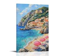 Vintage Pastel Aesthetic Wall Art Italian Amalfi Coast Beach Retro Pink Girly Preppy Coastal Canvas Hanging Paintings Poster Landscape Print 24x36inch(60x90cm)