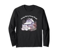Vintage Pastel Christmas Purple Farmhouse Snowman Old Barn Long Sleeve T-Shirt