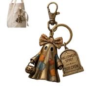 Vintage Patchwork Boo Crew Ghost Keychain, Spooky Halloween Key Ring, Cute Bag & Purse Charm Accessory for Daily Handbag Decoration