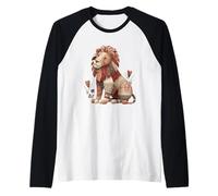 Vintage Patchwork Lion with Hearts Nursery Raglan Baseball Tee