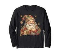 Vintage Patchwork Santa Claus Hot Cocoa Christmas Holiday Long Sleeve T-Shirt