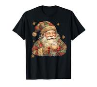 Vintage Patchwork Santa Claus Hot Cocoa Christmas Holiday T-Shirt