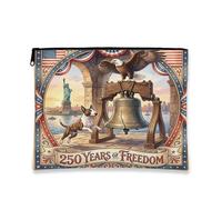 Vintage Patriotic Makeup Bag, Freedom Theme Cosmetic Pouch for Travel, Portable Canvas Zipper Organizer for Independence Day 7x9 Inch