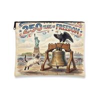 Vintage Patriotic Makeup Bag, Freedom Themed Cosmetic Pouch for Women, Portable Canvas Zipper Organizer for Travel, Independence Day Skincare Bag 7x9 Inch