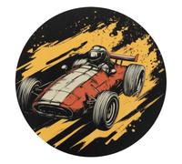 Vintage Pattern Racer Race Car Small Round Mouse Pad, Anti-Slip Rubber Computer Mousepad for Office Home Gaming Laptop, 10 x 10 Inch