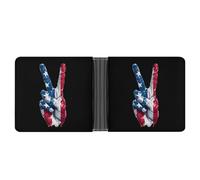 Vintage Peace Sign Fingers U.S Flag Classic Bifold Wallet for Men PortableID Window Large Capacity Slim Leather Wallets
