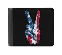 Vintage Peace Sign Fingers U.S Flag Trendy Bifold Wallet for Men Classic ID Window Large Capacity Slim Leather Wallets