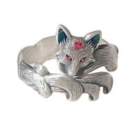Vintage Peach Blossoms Foxes Rings Adjustable Open Band Allergy resistant Alloy Jewelry Antique Styles Foxes Rings