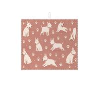 Vintage Peach Dog Print Dish Drying Mats for Kitchen Counter, Cute Bull Terrier Pattern Absorbent Dish Drainer Rack Mat, Animal Lover Kitchen Decor Microfiber Drying Pad 16x18 Inch