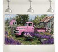 Vintage Peach Truck Garden Backdrop, Rustic Floral Farmhouse Photo Background, Perfect for Spring Parties and Outdoor Events 71x43 Inch