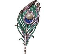 Vintage Peacock Feather Brooch Pin for Women Men Statement Green Rhinestone Leaf Corsage Elegant Imitation Pearls Wedding Western Brooches Shawl Scarf Lapel Pins Jackets Dress Badges Clothing Jewelry