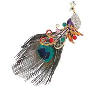 Vintage Peacock Feather Brooch with Crystal Women's Suit Coat Shawl Pin Chest Flower Accessory Gift for Her