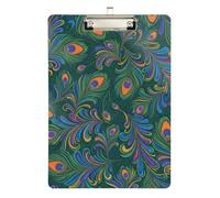 Vintage Peacock Feathers Green Acrylic Clipboard Cute Clip Board Cute Decorative Letter Size Clipboards with Low Profile Metal Clip for Teacher Student Lawyer Nurse