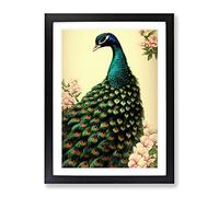 Vintage Peacock No.1 Framed Print | A4 Black Framed Wall Art | Ready to Hang | Classic Animal Picture | Living Room Bedroom Lounge Office