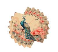 Vintage Peacock Placemats Set of 6 Retro Peony Floral Table Mats Heat Resistant Non-Slip Rectangle Place Mat for Dining Table Home Restaurant Office 12x18 Inch