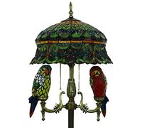 Vintage Peacock Tail Green Stained Glass Shade Standing Floor Lamp Tiffany Style Parrot Butterfly Floor Reading Lighting for Bedroom Living Room,Sofa,Study Room,parrot